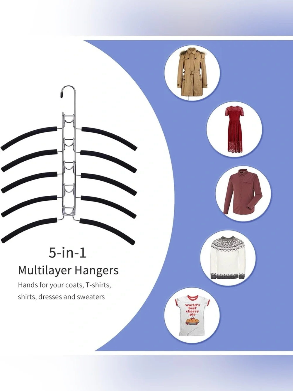 2 Pack 5 Tier Space Saving Closet Hangers Non Slip Foam Metal Organizer